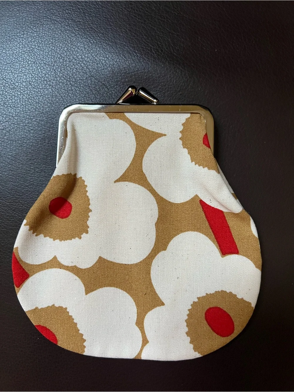 Marimekko Wallet Unikko Tan and Red Small Coin Purse - Picture 2 of 11